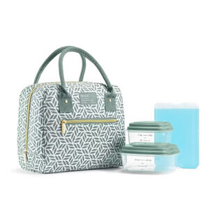 Fit & Fresh Bloomington Lunch Bag Sage Geo Insulated Lunchbox Set Brand New